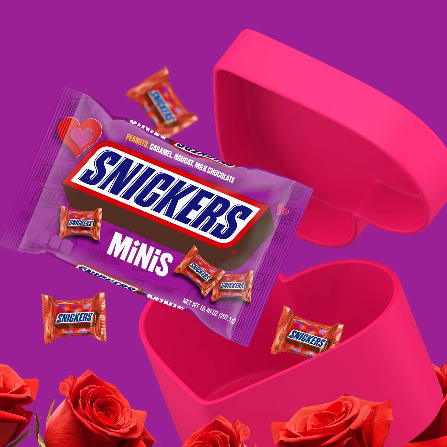 Snickers Minis Candy Valentine’s Day Chocolate Bars Individually Wrapped – 10.48 oz Bag