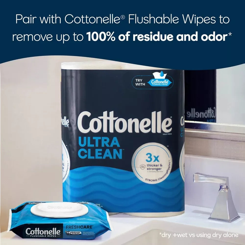 Cottonelle Ultra Clean Toilet Paper, Strong Toilet Tissue, 12 Mega Rolls