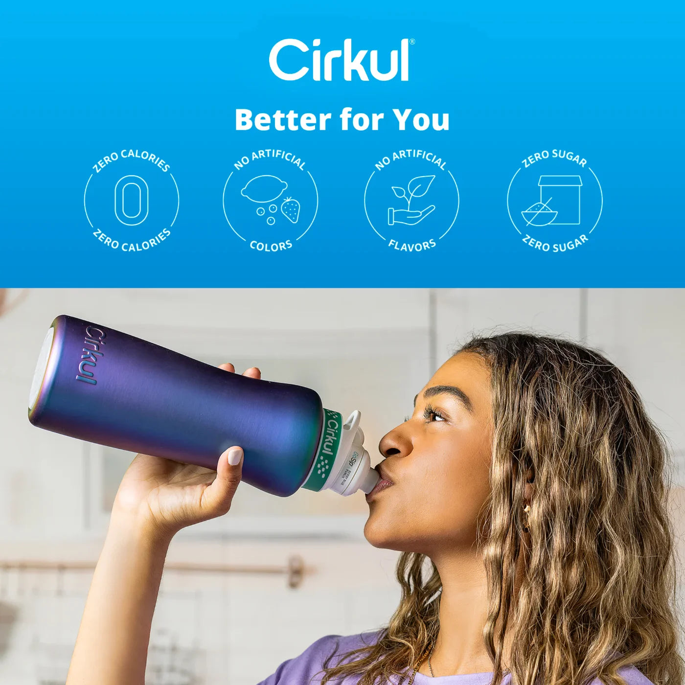 Cirkul 32oz Chameleon Stainless Steel Starter Kit with Chameleon Cirkul Lid 2.0 and 2 Flavor Cartridges (Blackberry Blueberry & Berry Blue Punch)