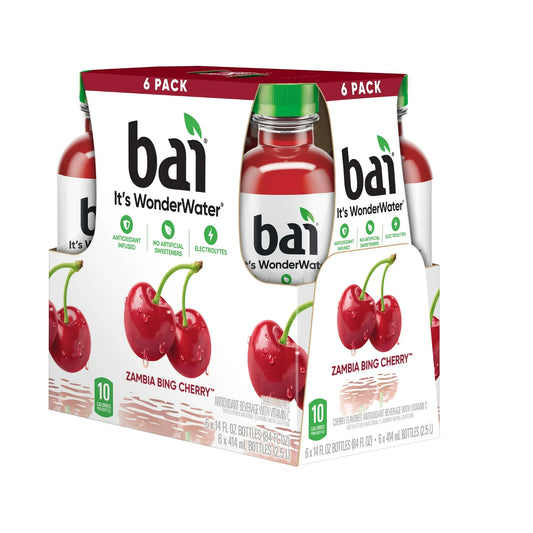 Bai Zambia Bing Cherry Antioxidant Infused Water Beverage, 14 fl oz, 6 Pack Bottles