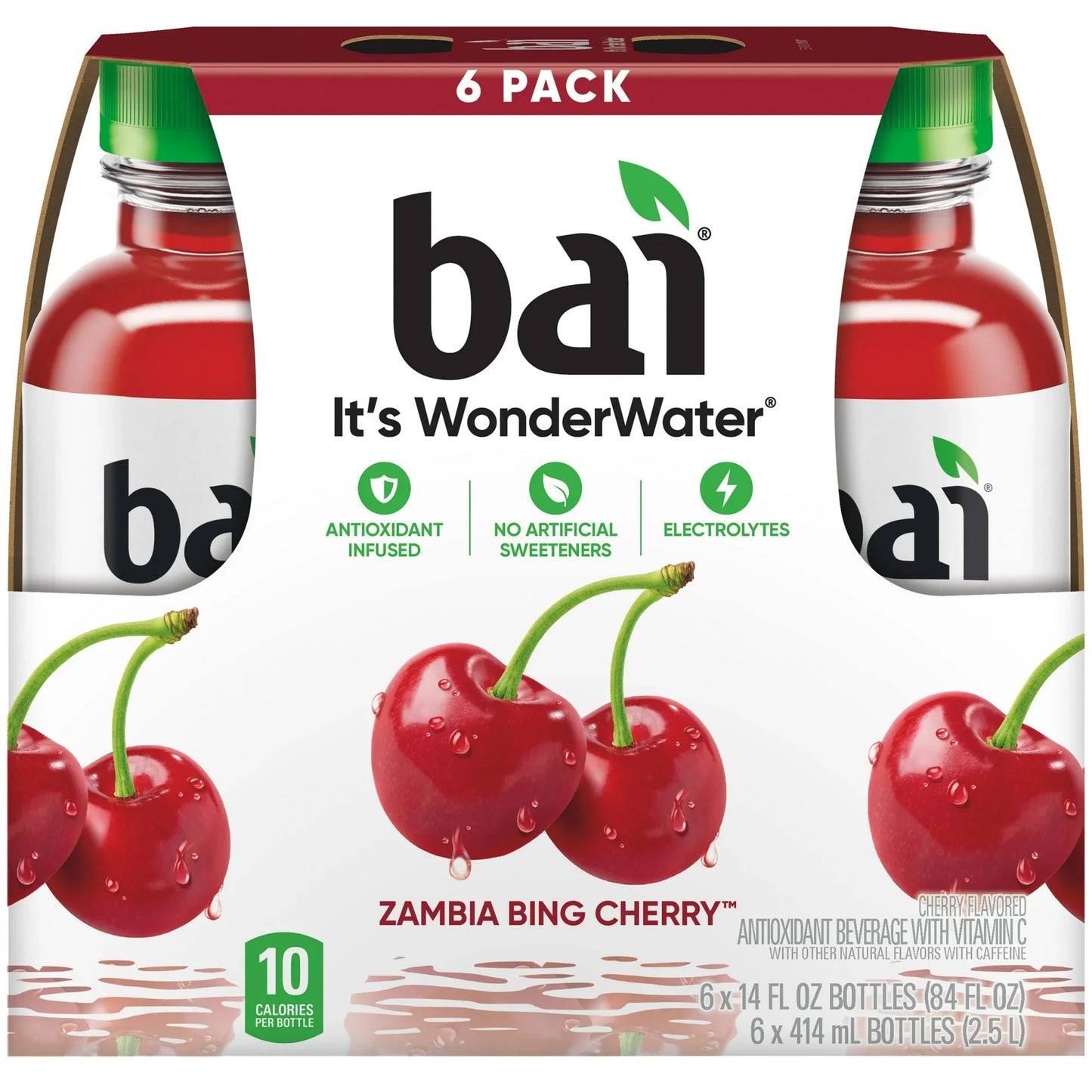 Bai Zambia Bing Cherry Antioxidant Infused Water Beverage, 14 fl oz, 6 Pack Bottles