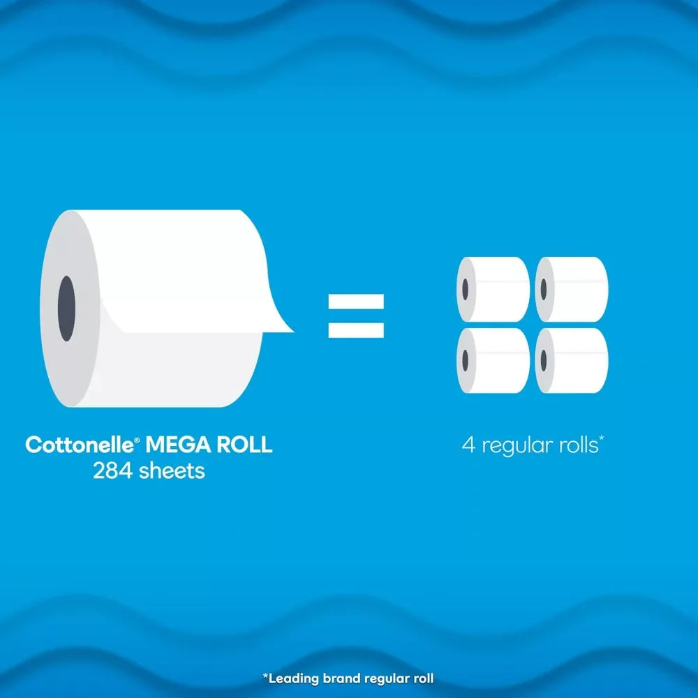 Cottonelle Ultra Clean Toilet Paper, Strong Toilet Tissue, 12 Mega Rolls